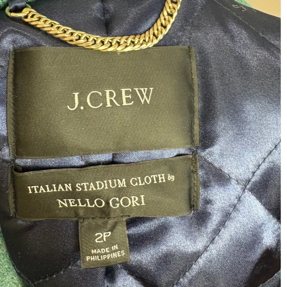 J. Crew Italian Stadium Cloth Lodge Teal Wool Coat Size 2 Full‎ Zip Mock Neck